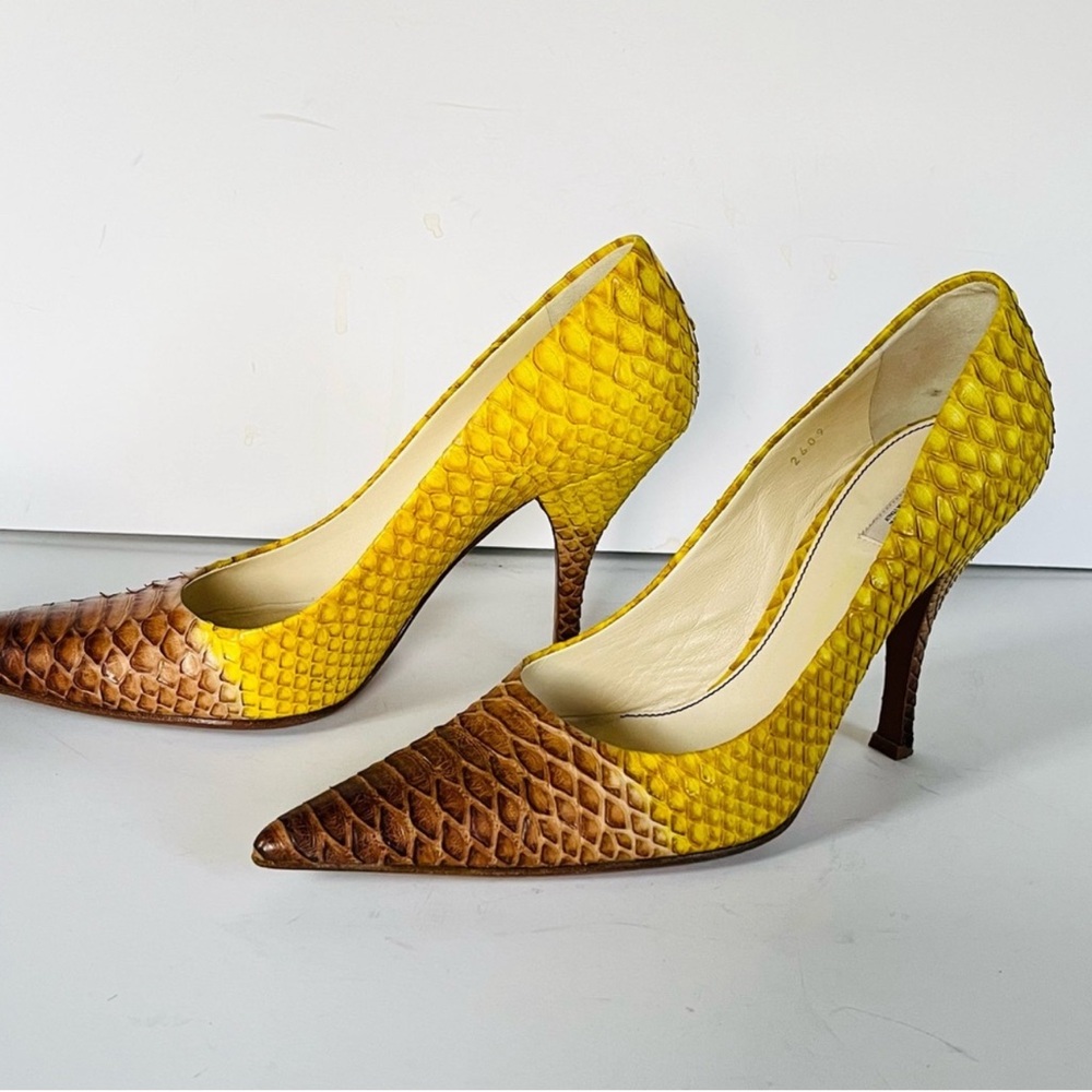 Prada Yellow And Brown Python Leather Stiletto He… - image 1